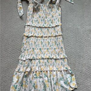 Floral Ruffle Dress - Yellow and Green